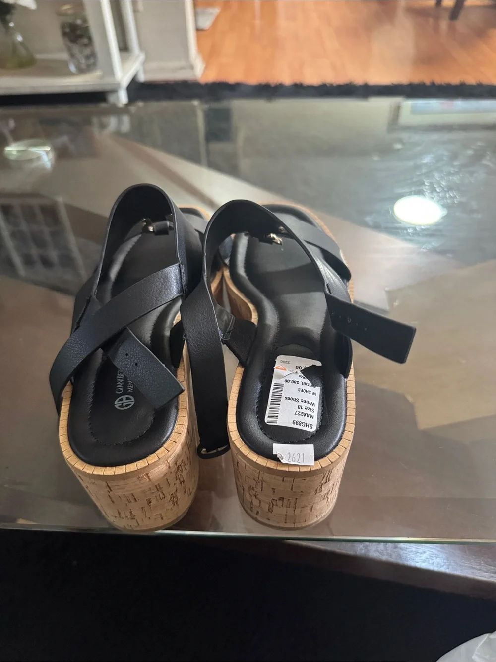 Gianni Bini Black Platform Sandals with Gold Accent